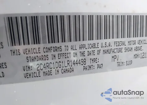 2020 Chrysler Voyager Lxi z USA, uszkodzony, nr VIN 2C4RC1DG1LR144498